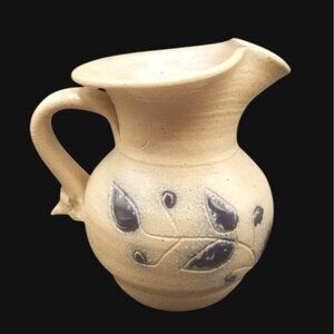 Salt Glaze Pottery Creamer Jug Pitcher Handle Wheel Turned Handmade 4" Tall